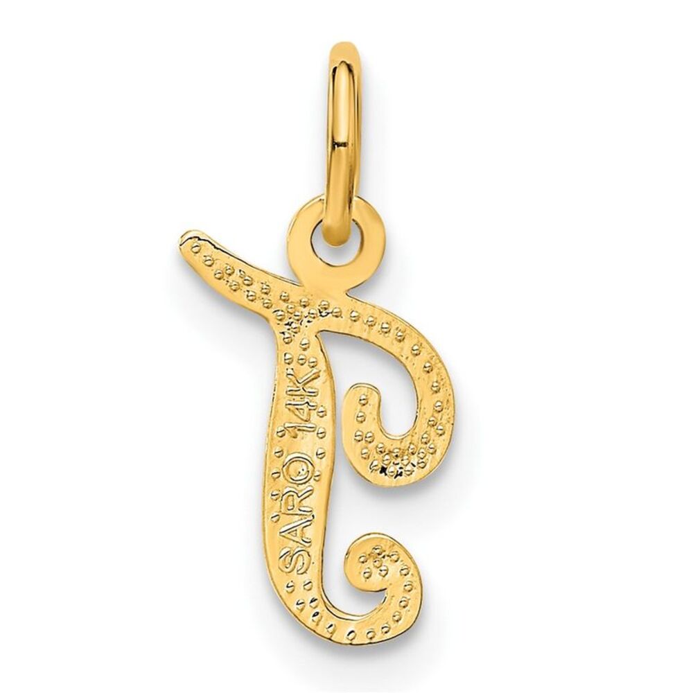14k Yellow Gold Script Letter T Initial Charm - image 3